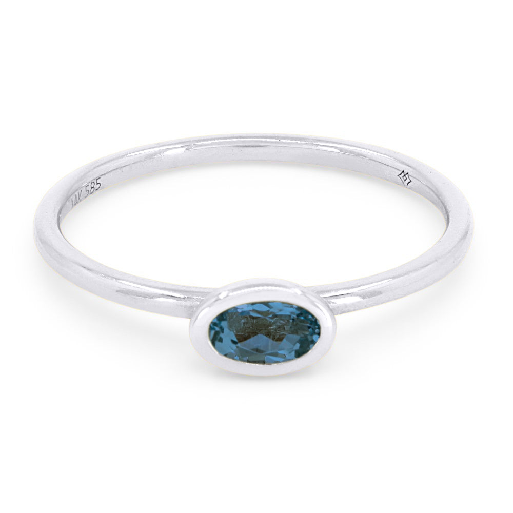 Beautiful Hand Crafted 14K White Gold 5x3MM London Blue Topaz And Diamond Essentials Collection Ring