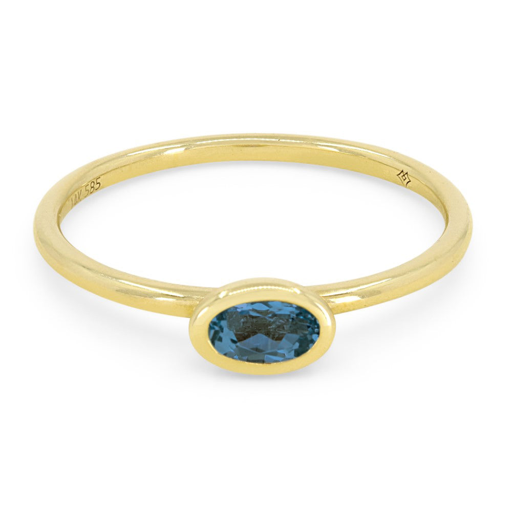 Beautiful Hand Crafted 14K Yellow Gold 5X3MM London Blue Topaz And Diamond Essentials Collection Ring