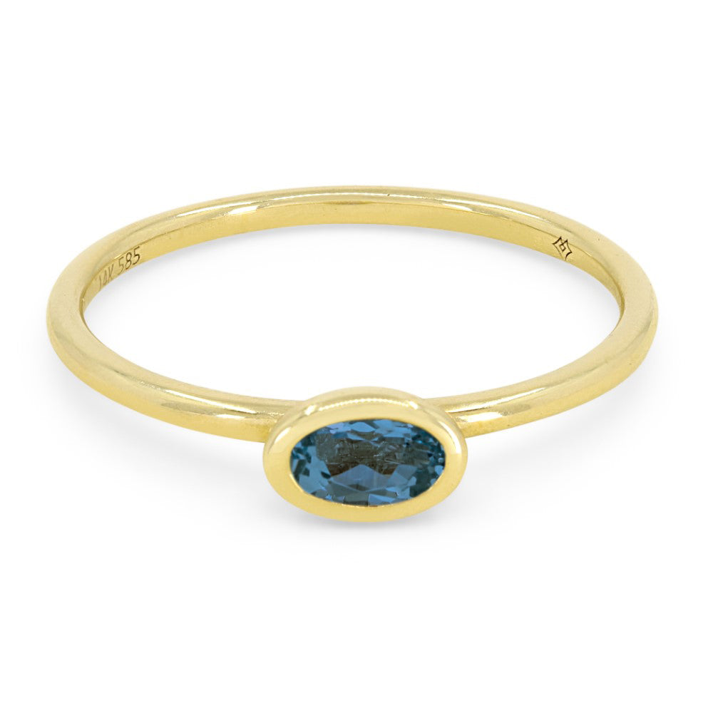 Beautiful Hand Crafted 14K Yellow Gold 5x3MM London Blue Topaz And Diamond Essentials Collection Ring