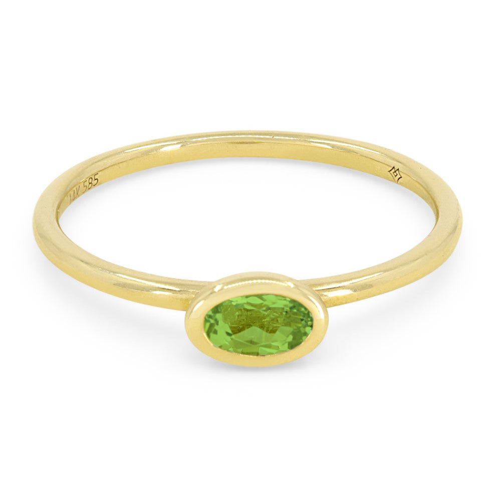Beautiful Hand Crafted 14K Yellow Gold 5x3MM Peridot And Diamond Essentials Collection Ring