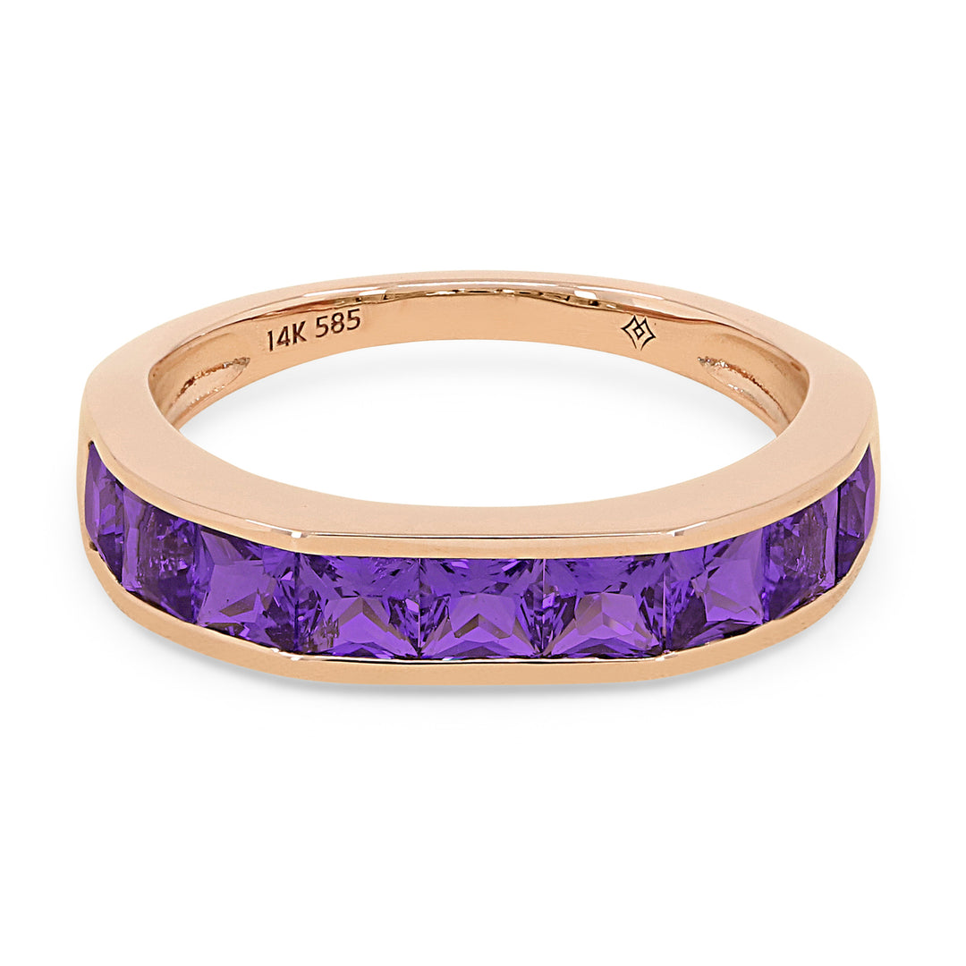 Beautiful Hand Crafted 14K Rose Gold 3MM Amethyst And Diamond Essentials Collection Ring