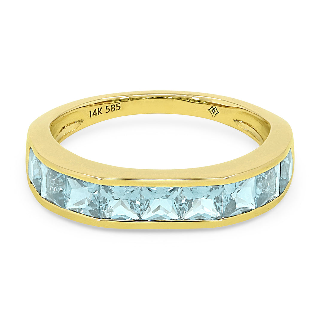 Beautiful Hand Crafted 14K Yellow Gold 3MM Blue Topaz And Diamond Essentials Collection Ring