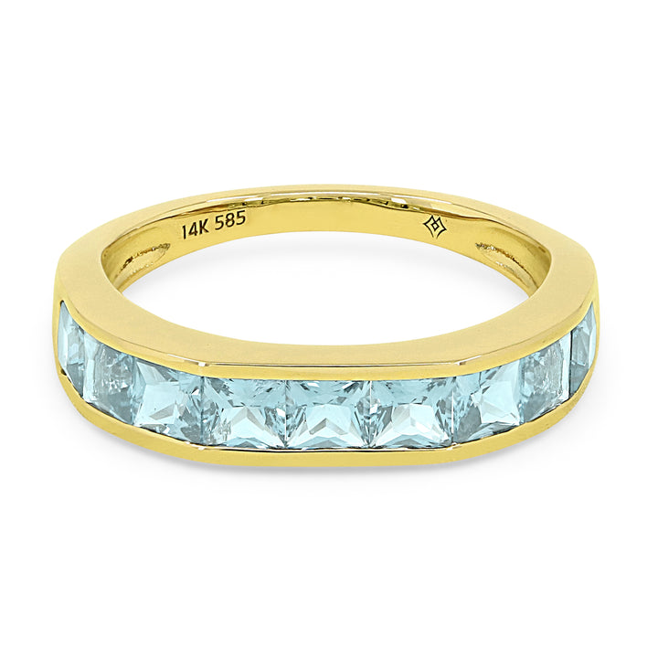 Beautiful Hand Crafted 14K Yellow Gold 3MM Blue Topaz And Diamond Essentials Collection Ring