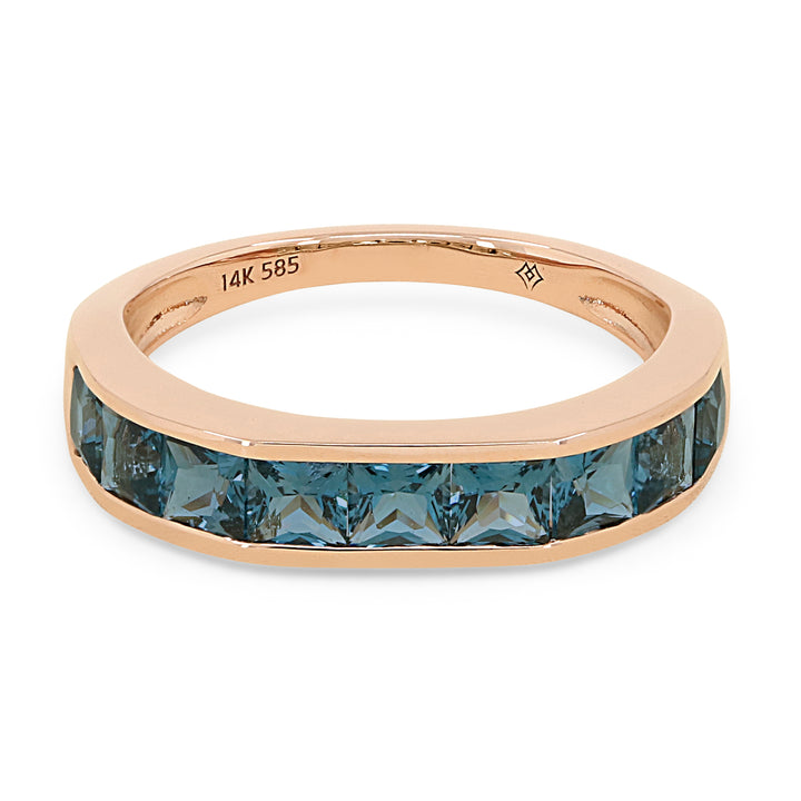 Beautiful Hand Crafted 14K Rose Gold 3MM London Blue Topaz And Diamond Essentials Collection Ring
