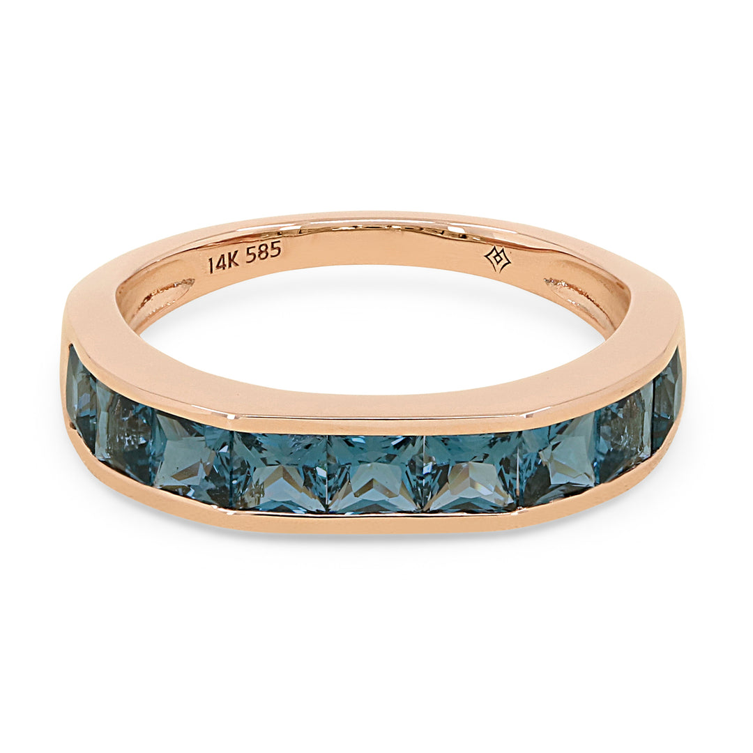 Beautiful Hand Crafted 14K Rose Gold 3MM London Blue Topaz And Diamond Essentials Collection Ring