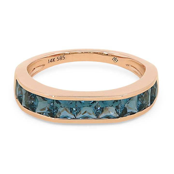 Beautiful Hand Crafted 14K Rose Gold 3MM London Blue Topaz And Diamond Essentials Collection Ring