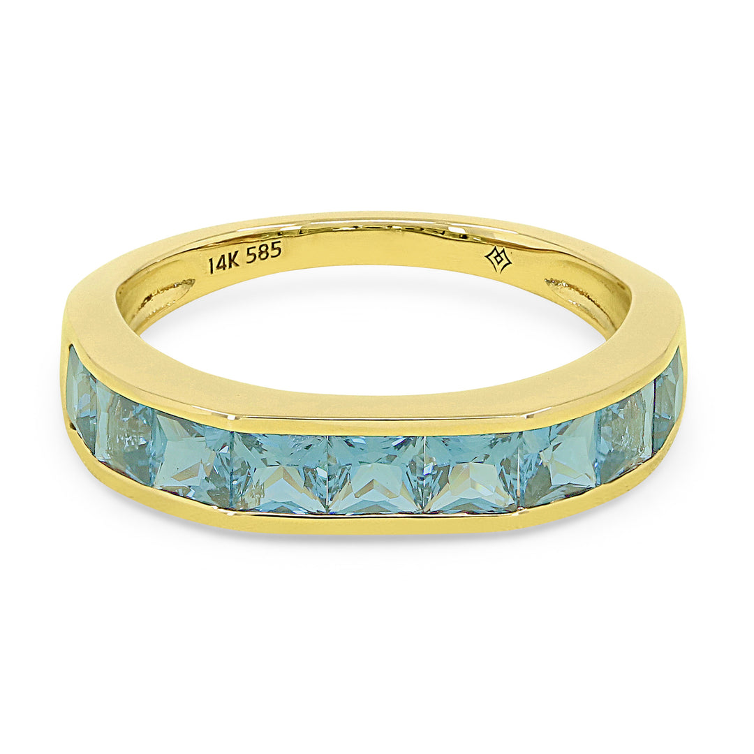 Beautiful Hand Crafted 14K Yellow Gold 3MM Swiss Blue Topaz And Diamond Essentials Collection Ring