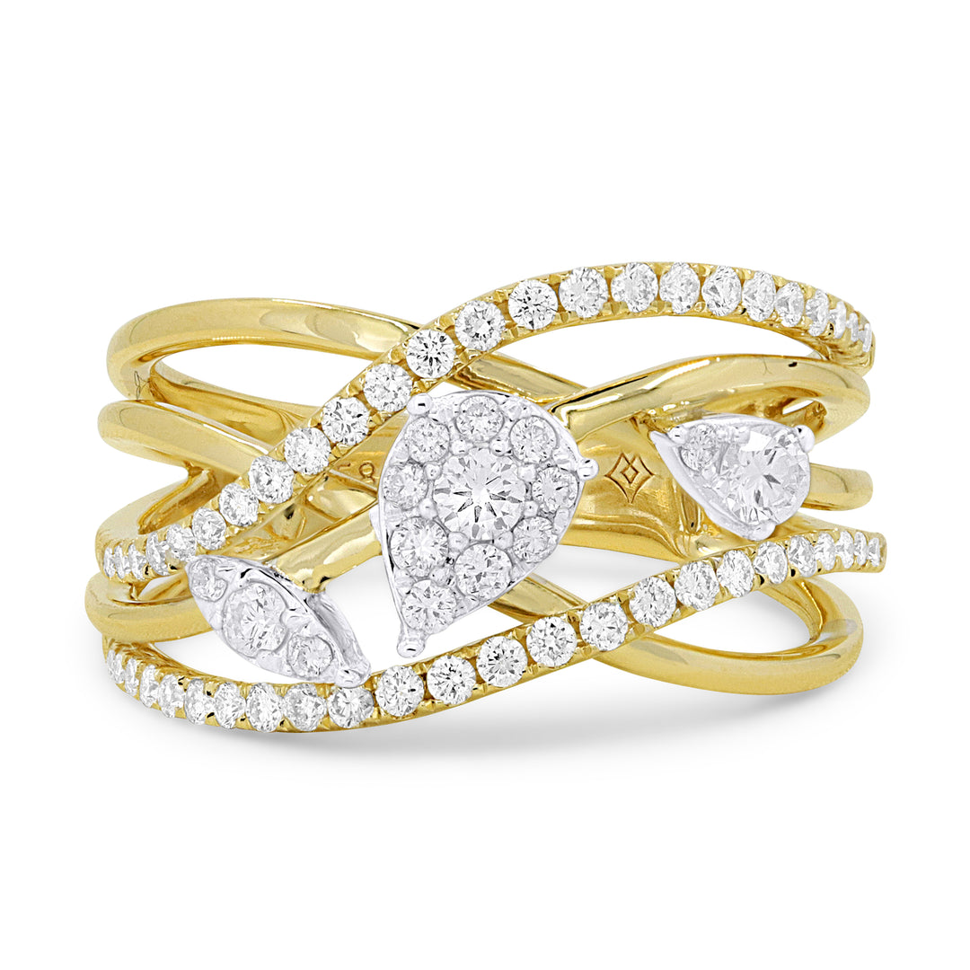 Beautiful Hand Crafted 14K Two Tone Gold White Diamond Milano Collection Ring