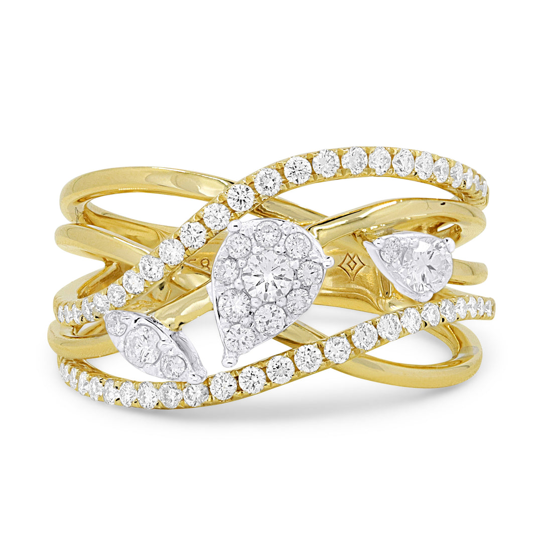 Beautiful Hand Crafted 14K Two Tone Gold White Diamond Milano Collection Ring