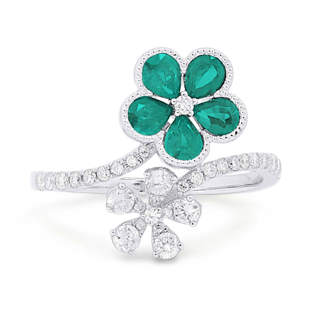 Beautiful Hand Crafted 14K White Gold 3X4MM Emerald And Diamond Arianna Collection Ring