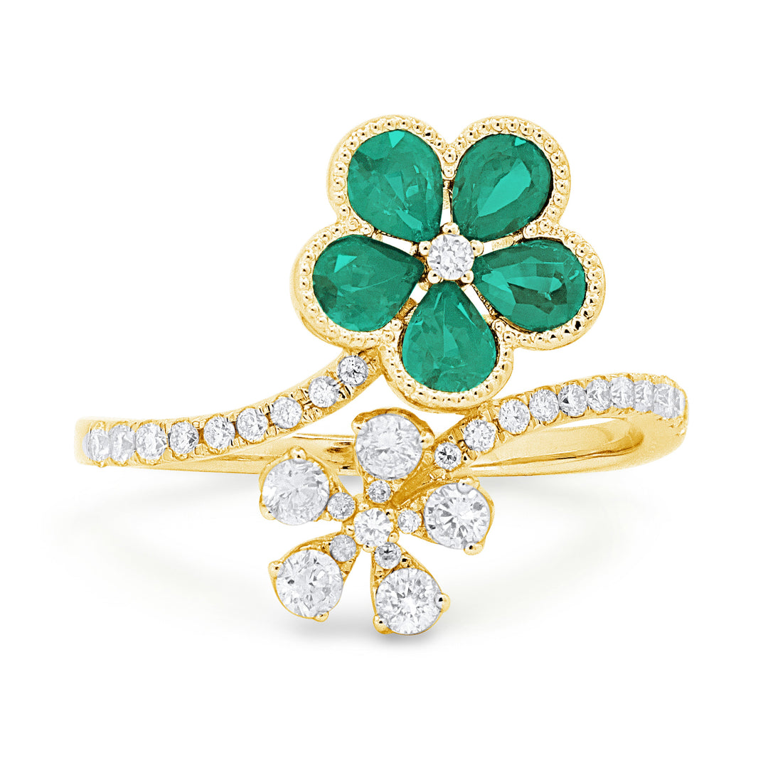 Beautiful Hand Crafted 14K Yellow Gold 3X4MM Emerald And Diamond Arianna Collection Ring