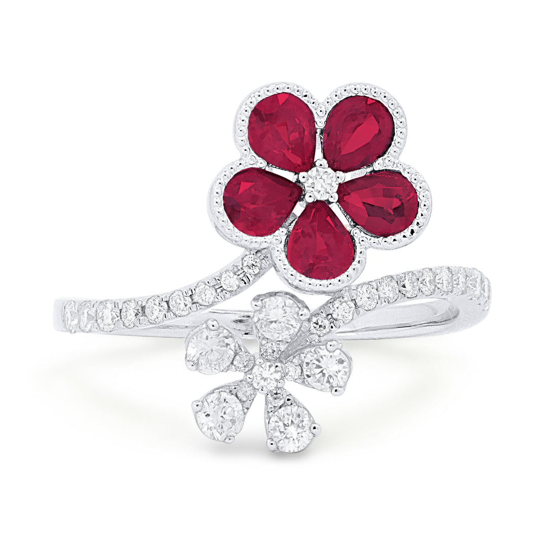 Beautiful Hand Crafted 14K White Gold 3X4MM Ruby And Diamond Arianna Collection Ring