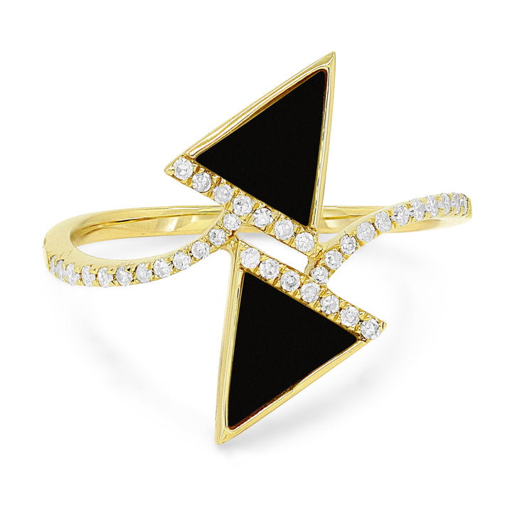 Beautiful Hand Crafted 14K Yellow Gold  Black Onyx And Diamond Milano Collection Ring