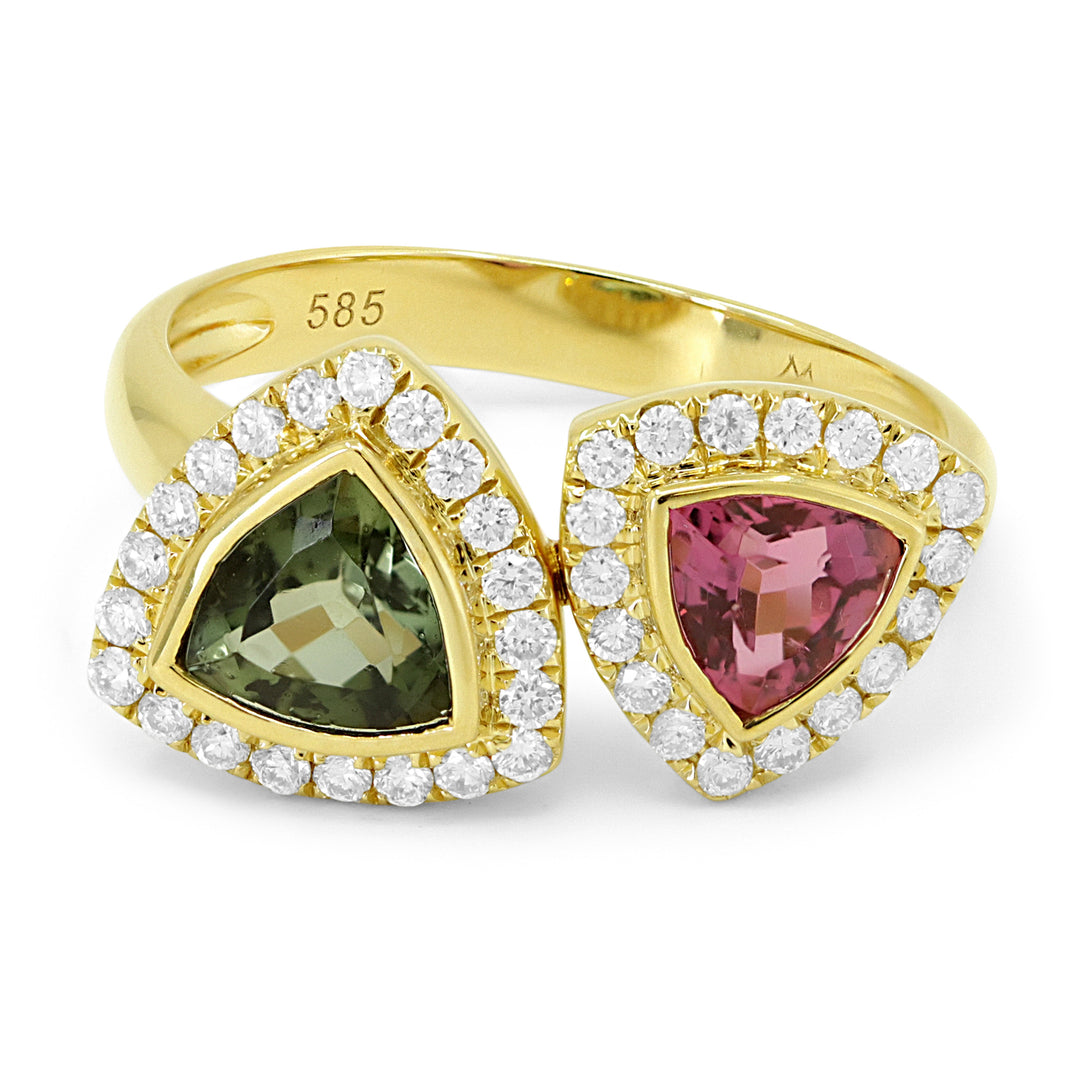Beautiful Hand Crafted 14K Yellow Gold 11MM Tourmaline And Diamond Arianna Collection Ring