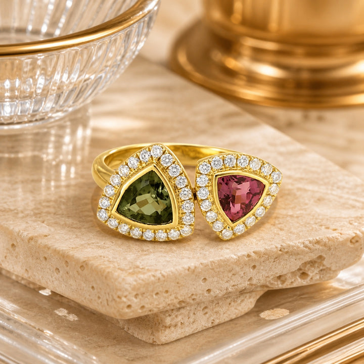 R1531 - 14K Yellow Gold Tourmaline Chevron Ring