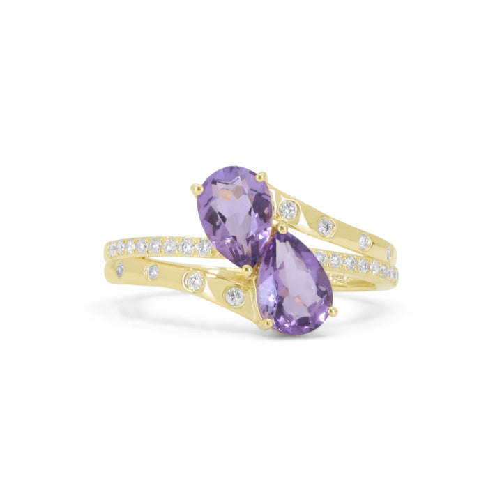 Beautiful Hand Crafted 14K Yellow Gold  Amethyst And Diamond Essentials Collection Ring