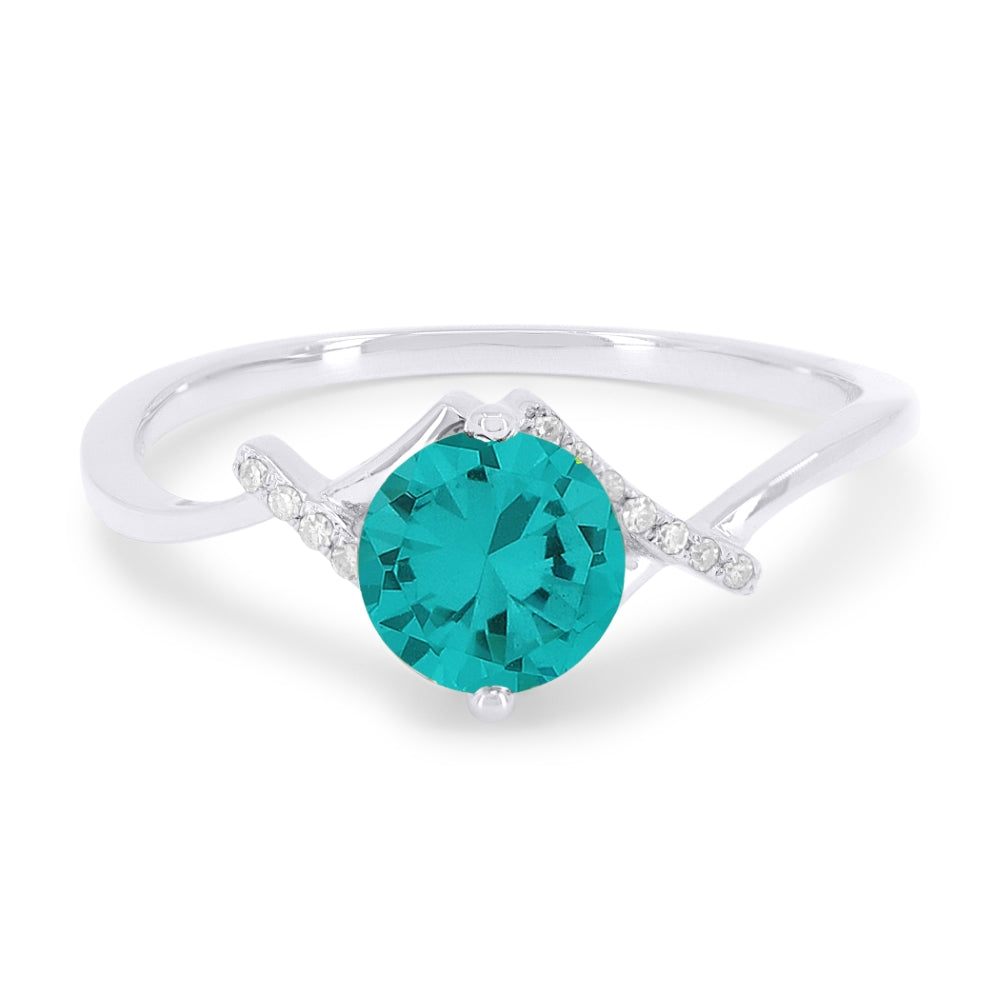 Beautiful Hand Crafted 14K White Gold 6MM Created Tourmaline Paraiba And Diamond Essentials Collection Ring