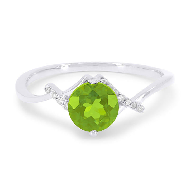 Beautiful Hand Crafted 14K White Gold 6MM Peridot And Diamond Essentials Collection Ring