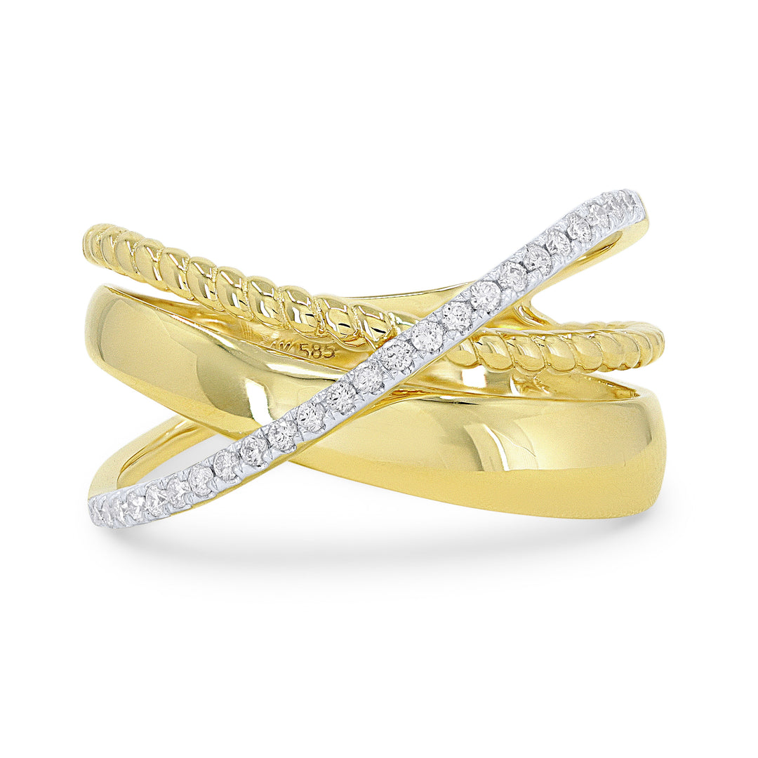 Beautiful Hand Crafted 14K Yellow Gold White Diamond Milano Collection Ring