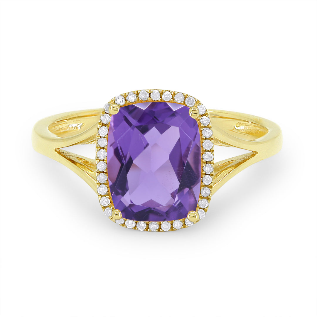 Beautiful Hand Crafted 14K Yellow Gold 7X9MM Amethyst And Diamond Essentials Collection Ring