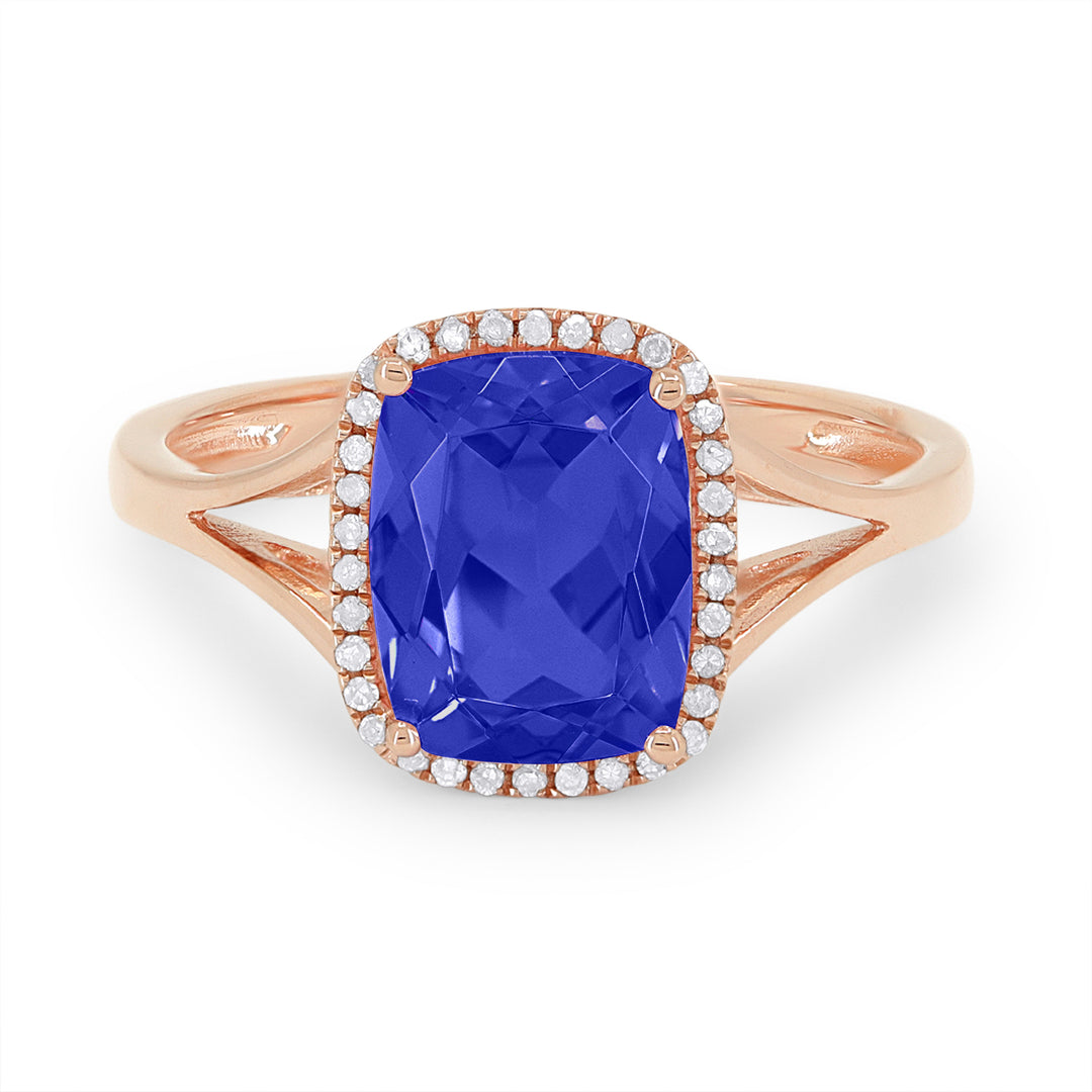 Beautiful Hand Crafted 14K Rose Gold 7X9MM Created Sapphire And Diamond Essentials Collection Ring