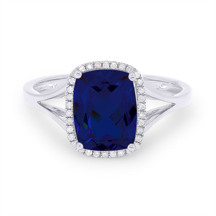 Beautiful Hand Crafted 14K White Gold 7X9MM Created Sapphire And Diamond Essentials Collection Ring