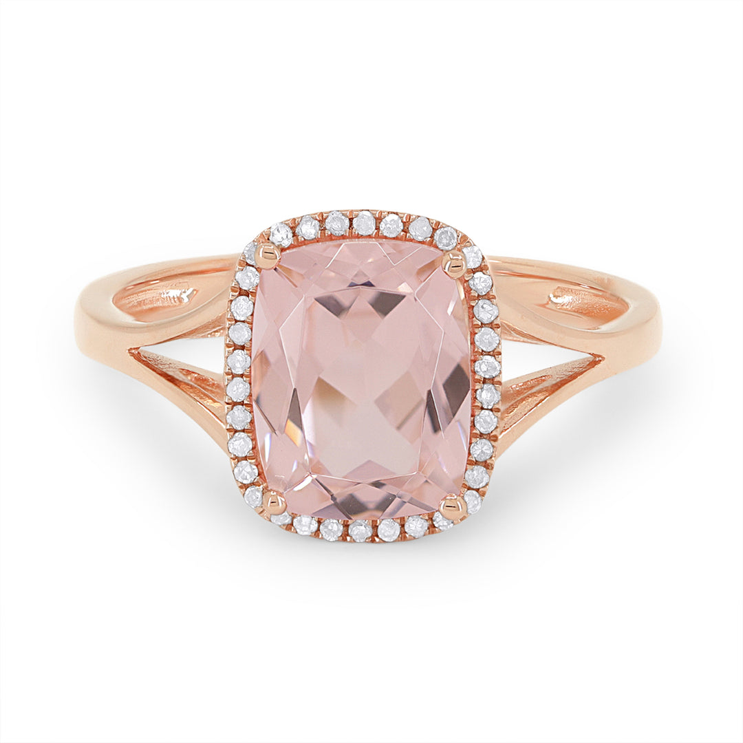 Beautiful Hand Crafted 14K Rose Gold 7X9MM Created Morganite And Diamond Essentials Collection Ring