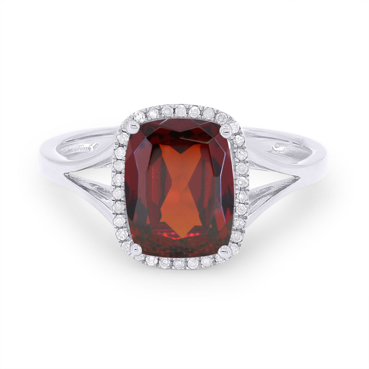 Beautiful Hand Crafted 14K White Gold 7X9MM Garnet And Diamond Essentials Collection Ring