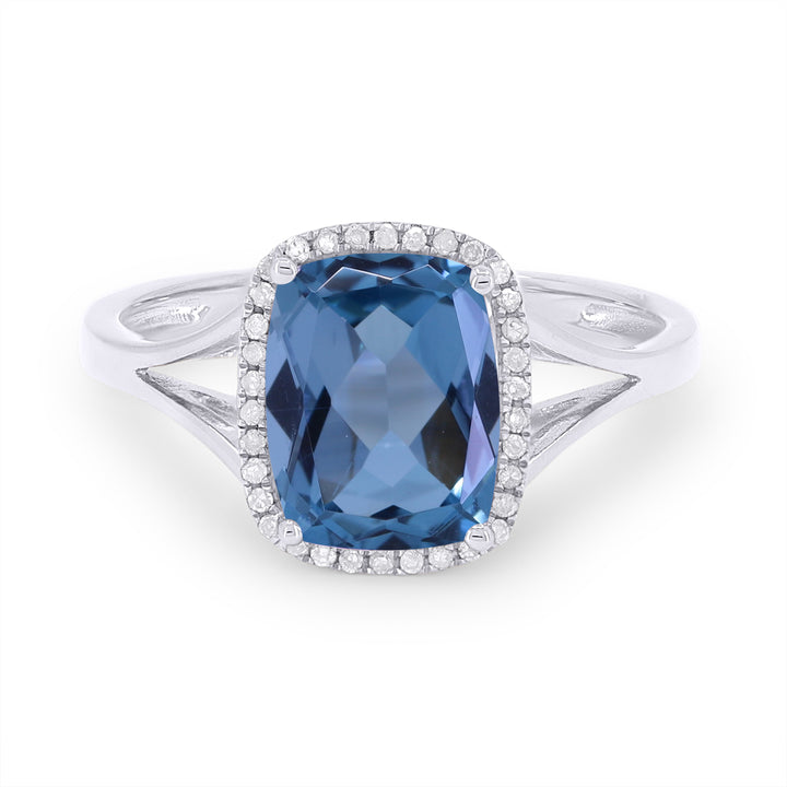 Beautiful Hand Crafted 14K White Gold 7X9MM London Blue Topaz And Diamond Essentials Collection Ring