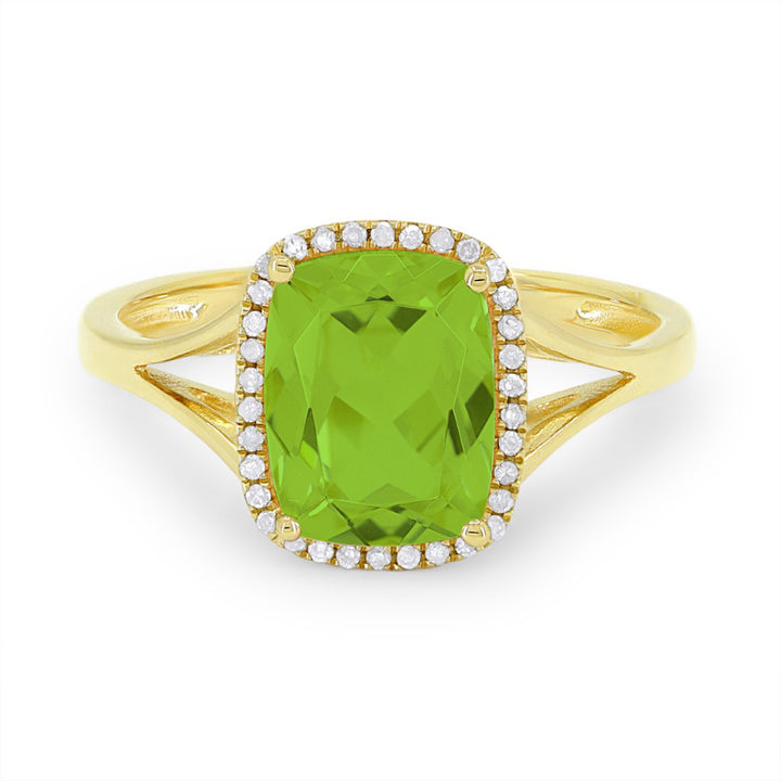 Beautiful Hand Crafted 14K Yellow Gold 7X9MM Peridot And Diamond Essentials Collection Ring