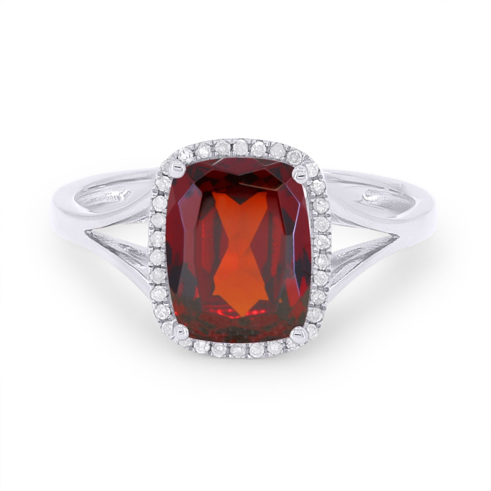 Beautiful Hand Crafted 14K White Gold 7X9MM Created Ruby And Diamond Essentials Collection Ring