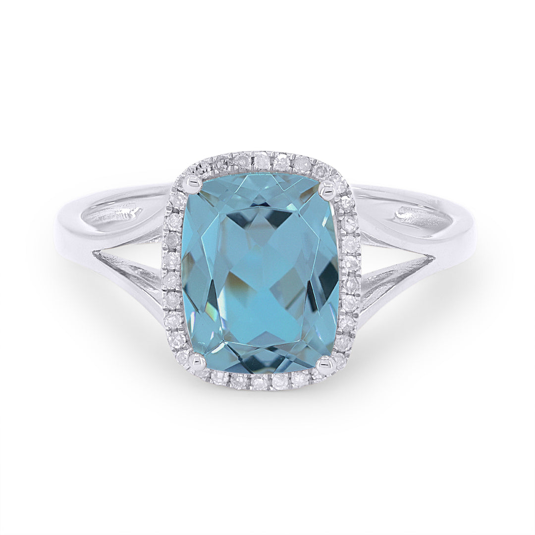 Beautiful Hand Crafted 14K White Gold 7X9MM Swiss Blue Topaz And Diamond Essentials Collection Ring