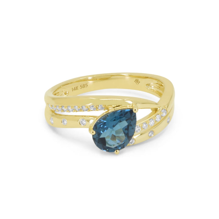 Beautiful Hand Crafted 14K Yellow Gold  London Blue Topaz And Diamond Essentials Collection Ring