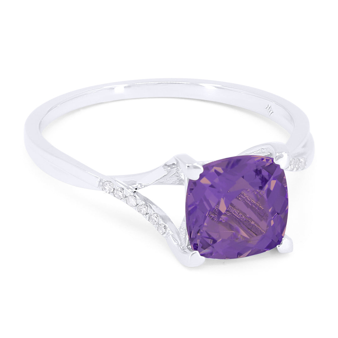 Beautiful Hand Crafted 14K White Gold 6X9MM Amethyst And Diamond Essentials Collection Ring