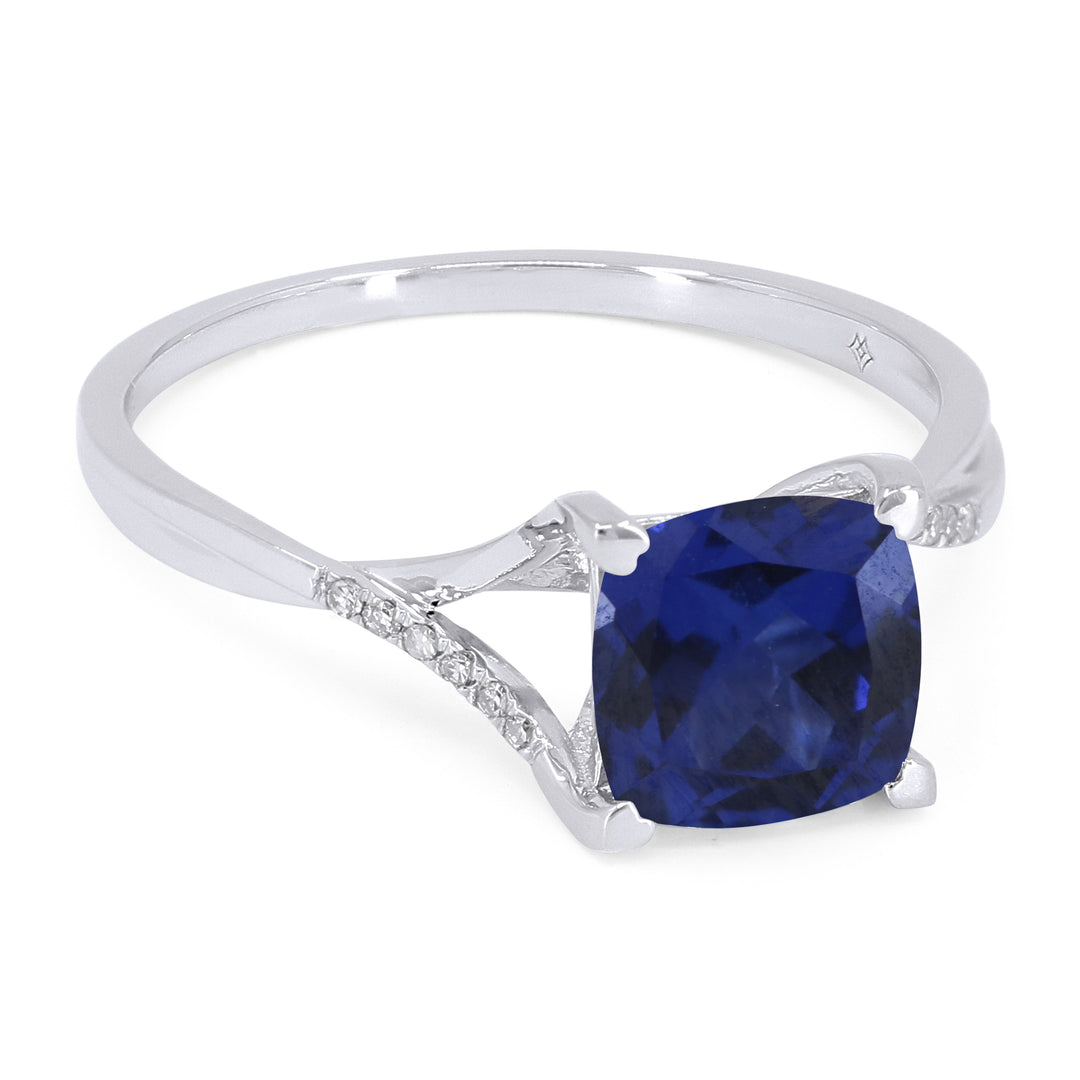 Beautiful Hand Crafted 14K White Gold 6X9MM Created Sapphire And Diamond Essentials Collection Ring