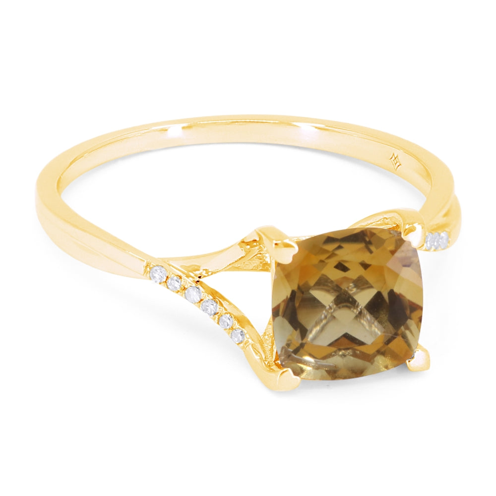 Beautiful Hand Crafted 14K Yellow Gold 6X9MM Citrine And Diamond Essentials Collection Ring