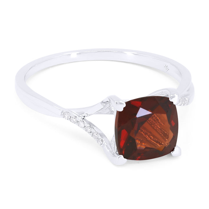 Beautiful Hand Crafted 14K White Gold 6X9MM Garnet And Diamond Essentials Collection Ring