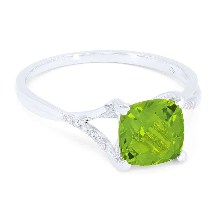 Beautiful Hand Crafted 14K White Gold 6X9MM Peridot And Diamond Essentials Collection Ring