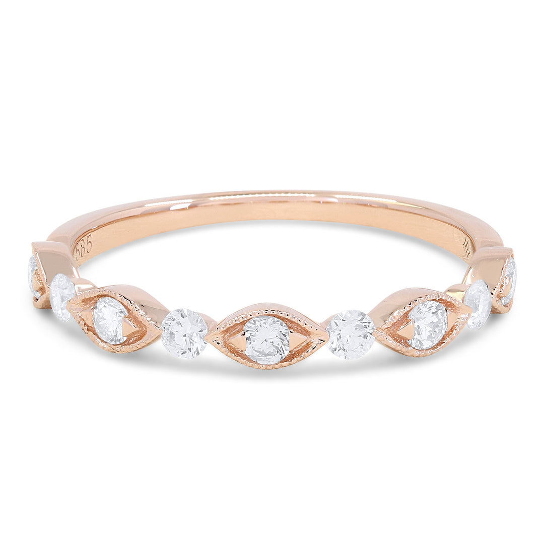 Beautiful Hand Crafted 14K Rose Gold White Diamond Bridal Collection Ring