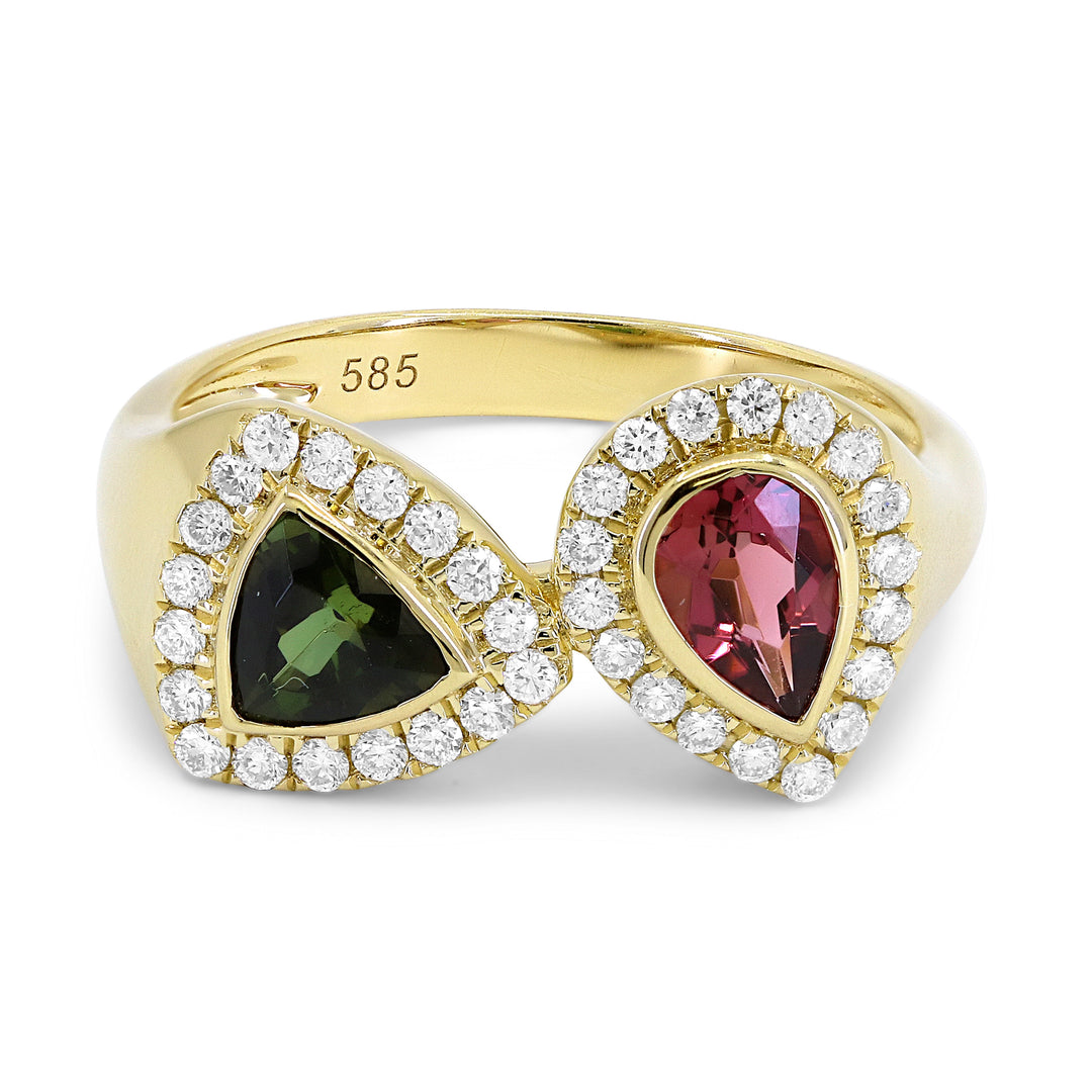 Beautiful Hand Crafted 14K Yellow Gold  Tourmaline And Diamond Arianna Collection Ring