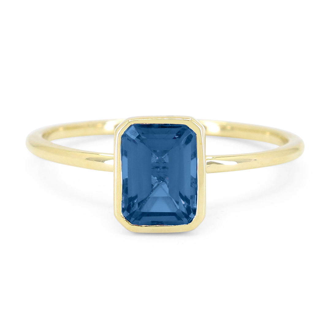 Beautiful Hand Crafted 14K Yellow Gold 5X7MM London Blue Topaz And Diamond Essentials Collection Ring