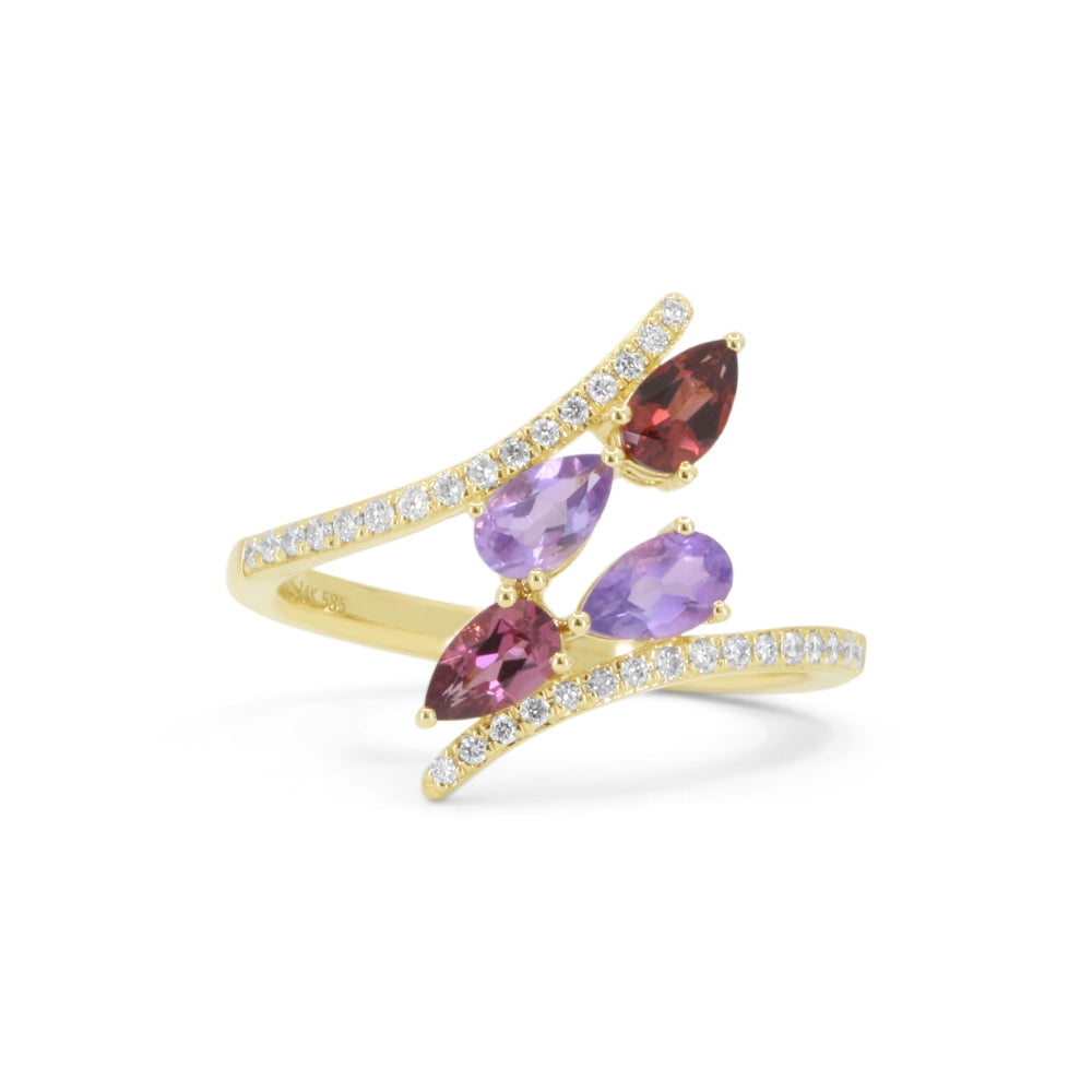 Beautiful Hand Crafted 14K Yellow Gold  Multi Colored Stone And Diamond Essentials Collection Ring