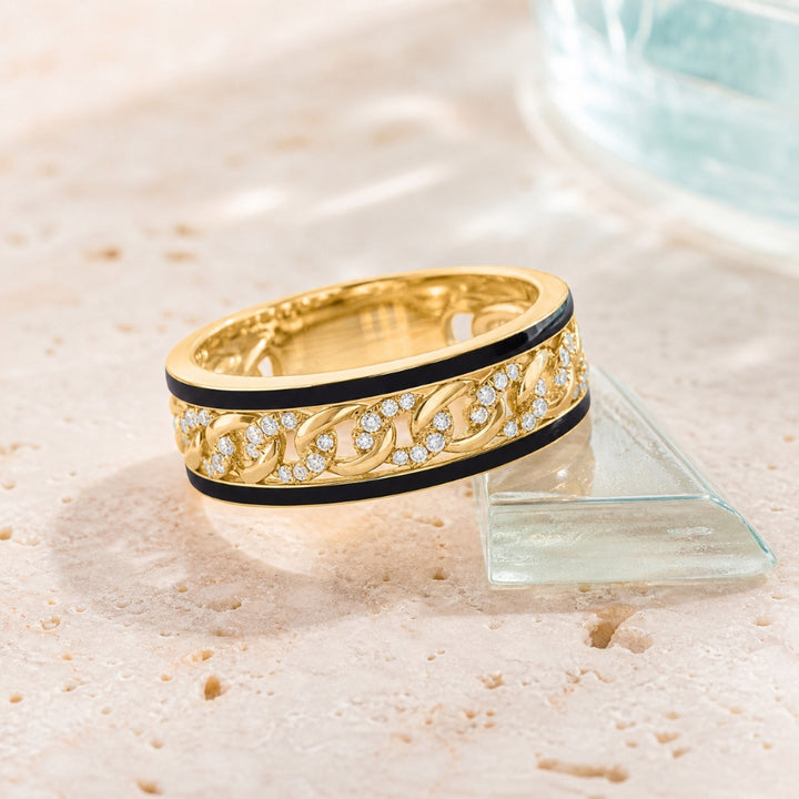 R1596 - 14K Two Tone Gold Enamel Paperclip Ring