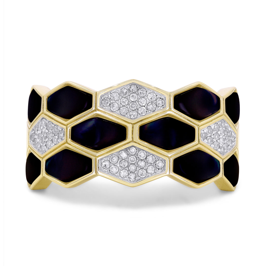 Beautiful Hand Crafted 14K Yellow Gold  Black Onyx And Diamond Milano Collection Ring