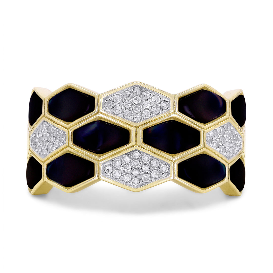 Beautiful Hand Crafted 14K Yellow Gold  Black Onyx And Diamond Milano Collection Ring