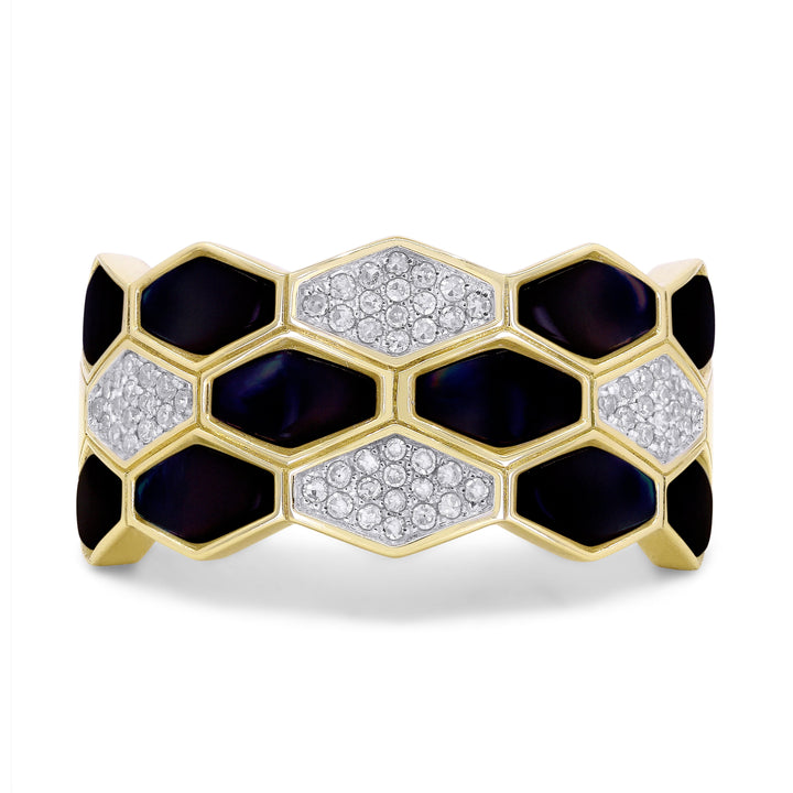 Beautiful Hand Crafted 14K Yellow Gold  Black Onyx And Diamond Milano Collection Ring