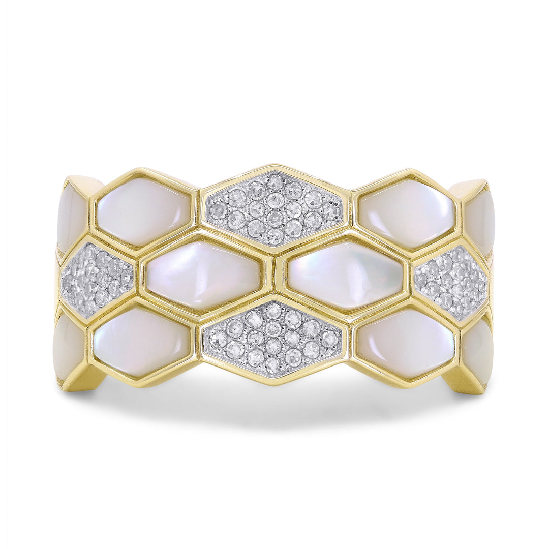 Beautiful Hand Crafted 14K Yellow Gold  Mother Of Pearl And Diamond Milano Collection Ring