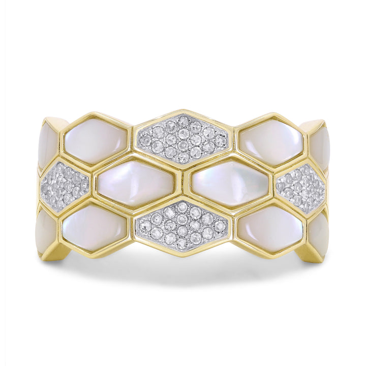 Beautiful Hand Crafted 14K Yellow Gold  Mother Of Pearl And Diamond Milano Collection Ring