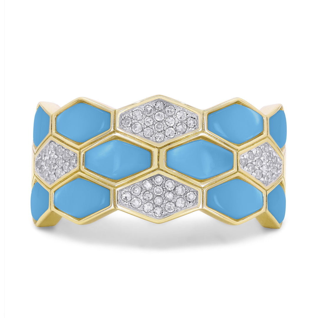 Beautiful Hand Crafted 14K Yellow Gold  Turquoise And Diamond Milano Collection Ring