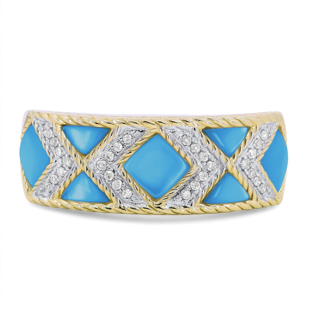 Beautiful Hand Crafted 14K Yellow Gold  Turquoise And Diamond Milano Collection Ring